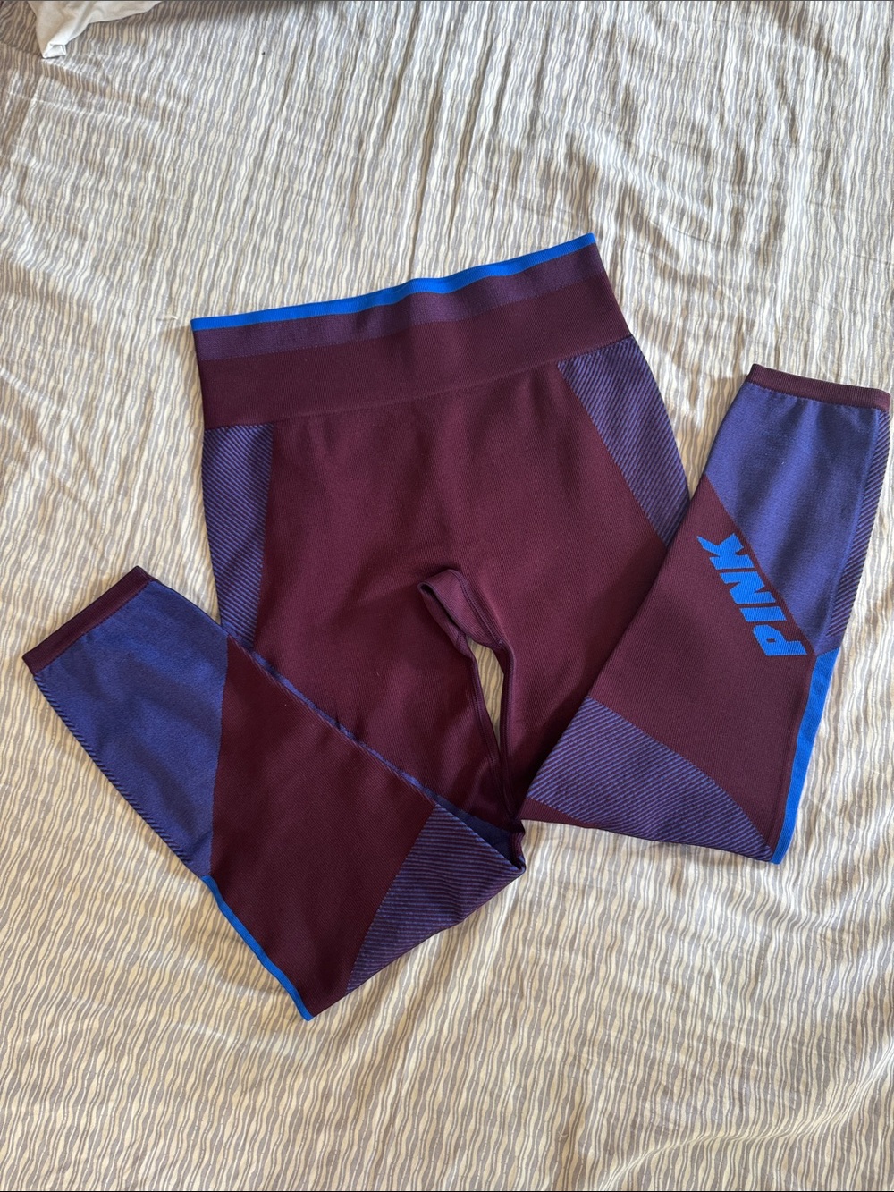 PINK Victoria's Secret Maroon & Royal Blue Seamless Leggings